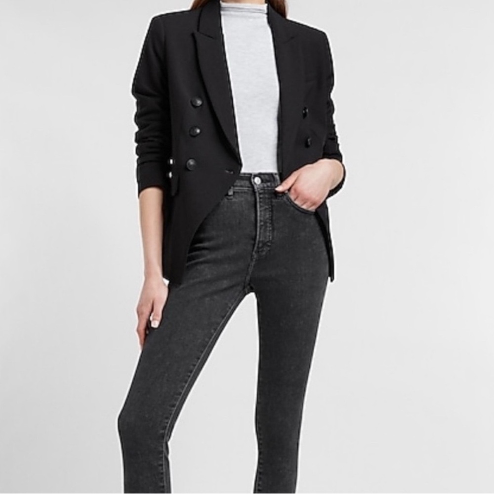 Express Classic Double Breasted Blazer Jacket Minimalist Tailored Elevated Chic
